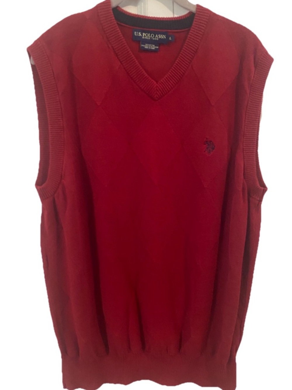 U.S. Polo Assn. Red V-Neck Diamond Knit Sweater Vest Vintage Polo